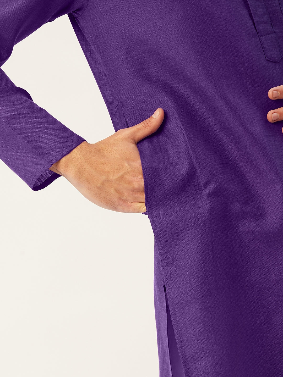 Jompers Men's Purple Cotton Solid Kurta Only