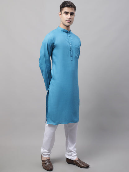 Jompers Men's Cotton Solid Kurta Payjama Sets - Teal