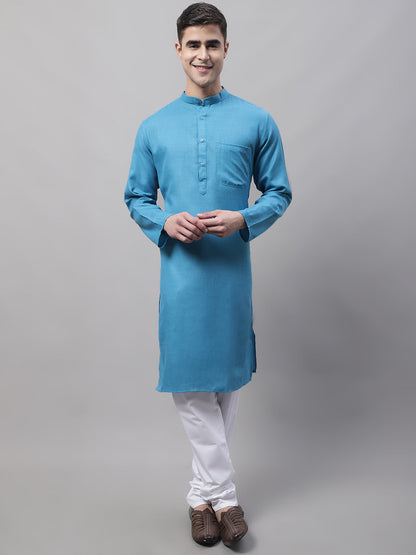 Jompers Men's Cotton Solid Kurta Payjama Sets - Teal