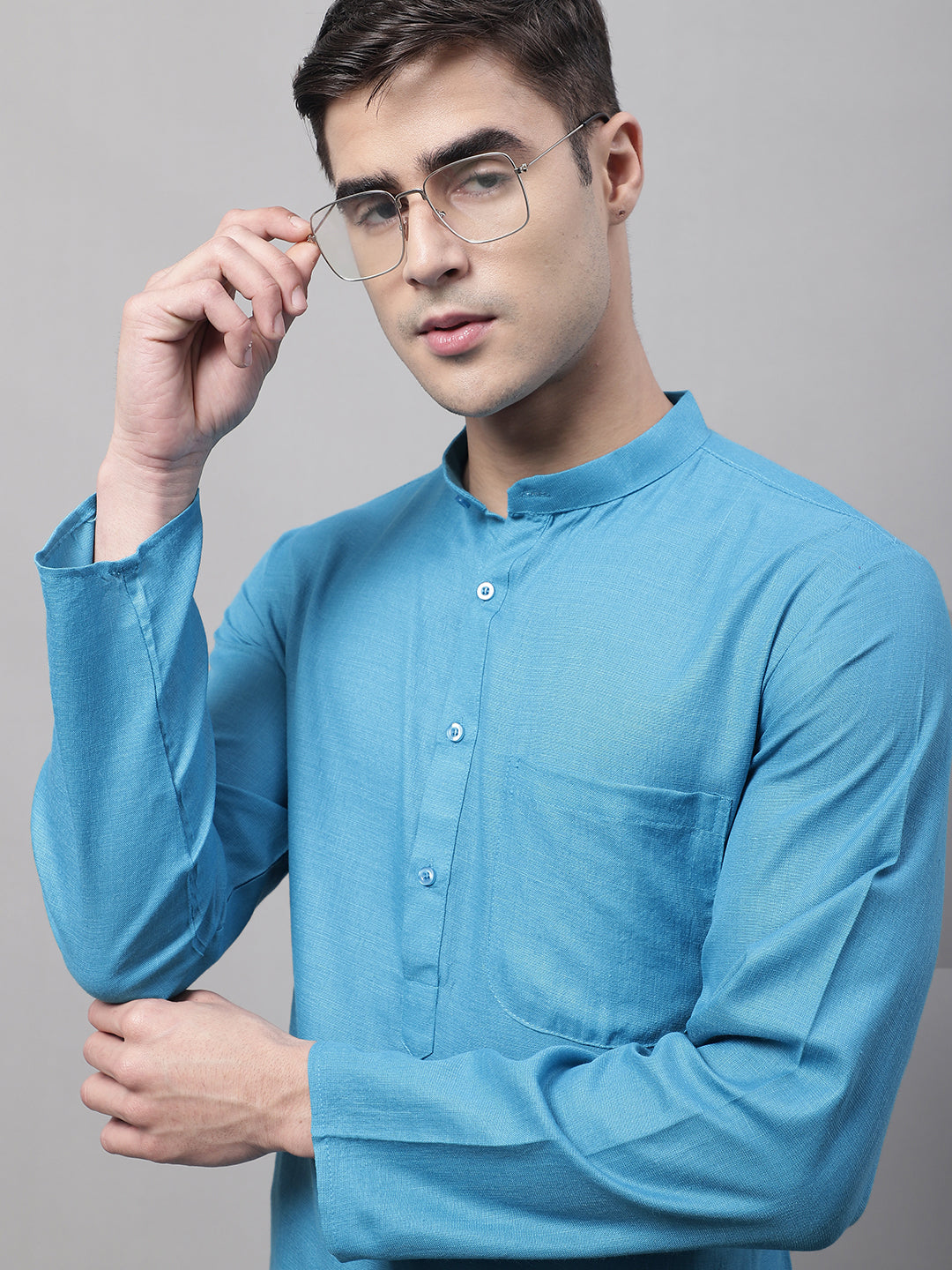 Jompers Men's Cotton Solid Kurta Payjama Sets - Teal