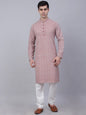 Jompers Men's Coral Red & White Embroidered Straight Kurta Pyjama Set