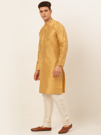 Jompers Men's Solid Dupion Silk Kurta Payjama Set - Dark-Golden