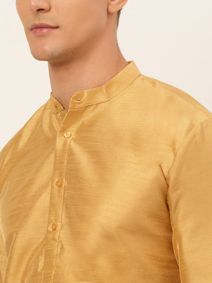 Jompers Men's Solid Dupion Silk Kurta Payjama Set - Dark-Golden