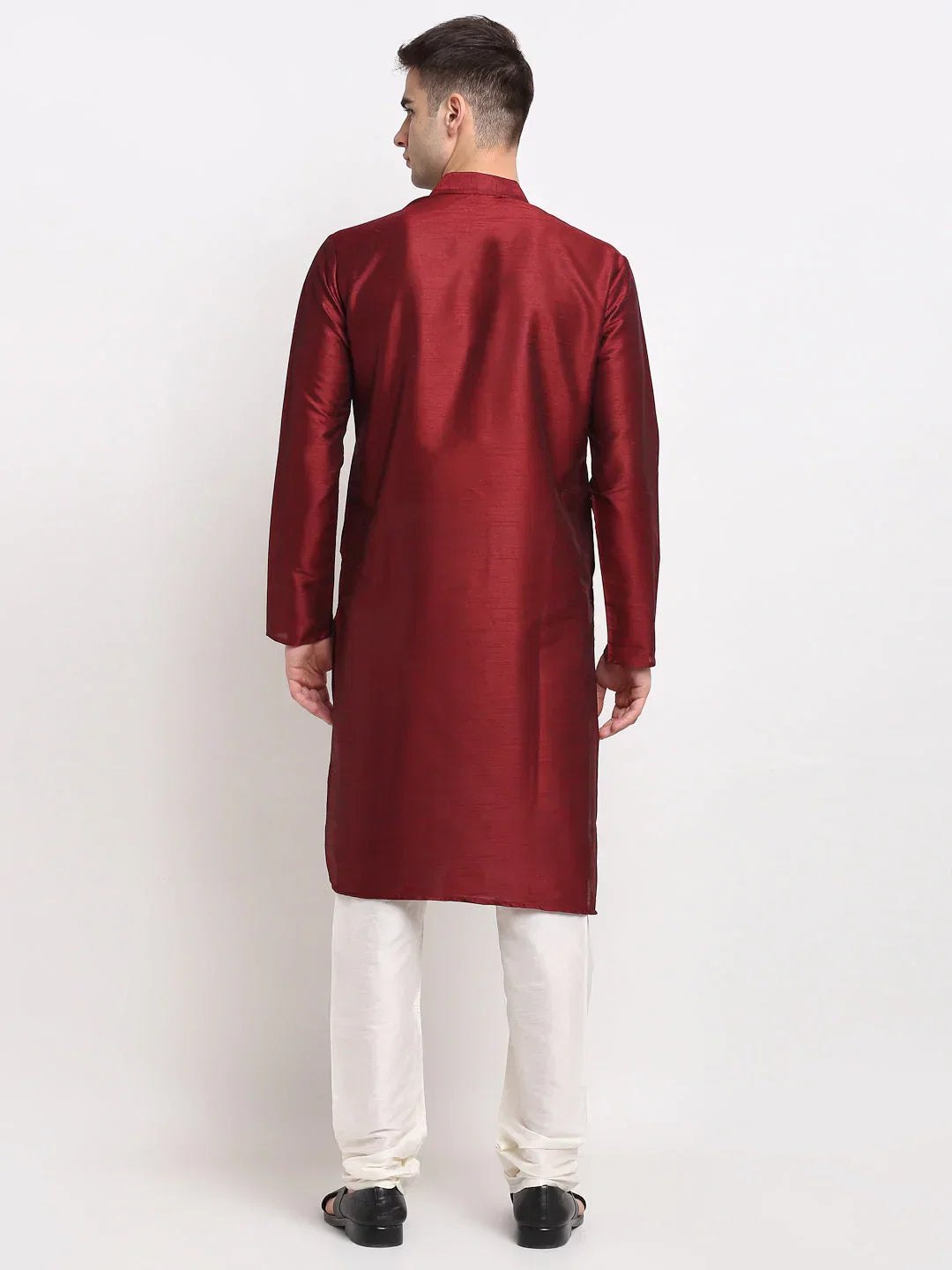 Jompers Men's Maroon Solid Dupion Silk Kurta Payjama Set