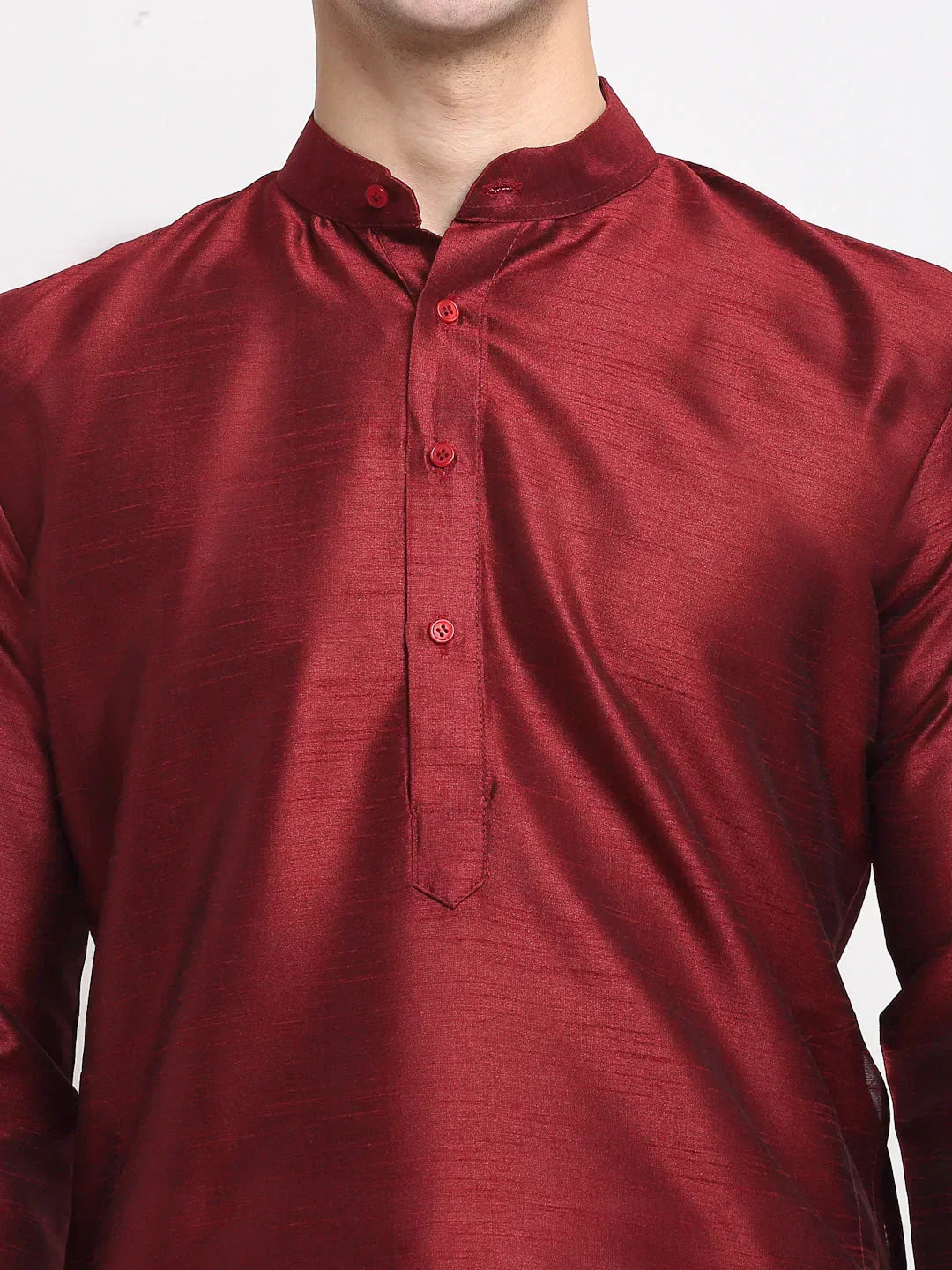 Jompers Men's Maroon Solid Dupion Silk Kurta Payjama Set
