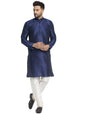 Jompers Men's Navy Solid Dupion Silk Kurta Payjama Set