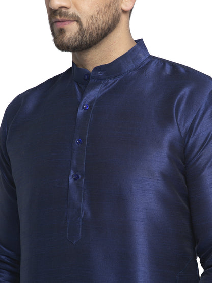 Jompers Men's Navy Solid Dupion Silk Kurta Only