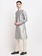 Jompers Men's Silver Solid Dupion Silk Kurta Payjama Set