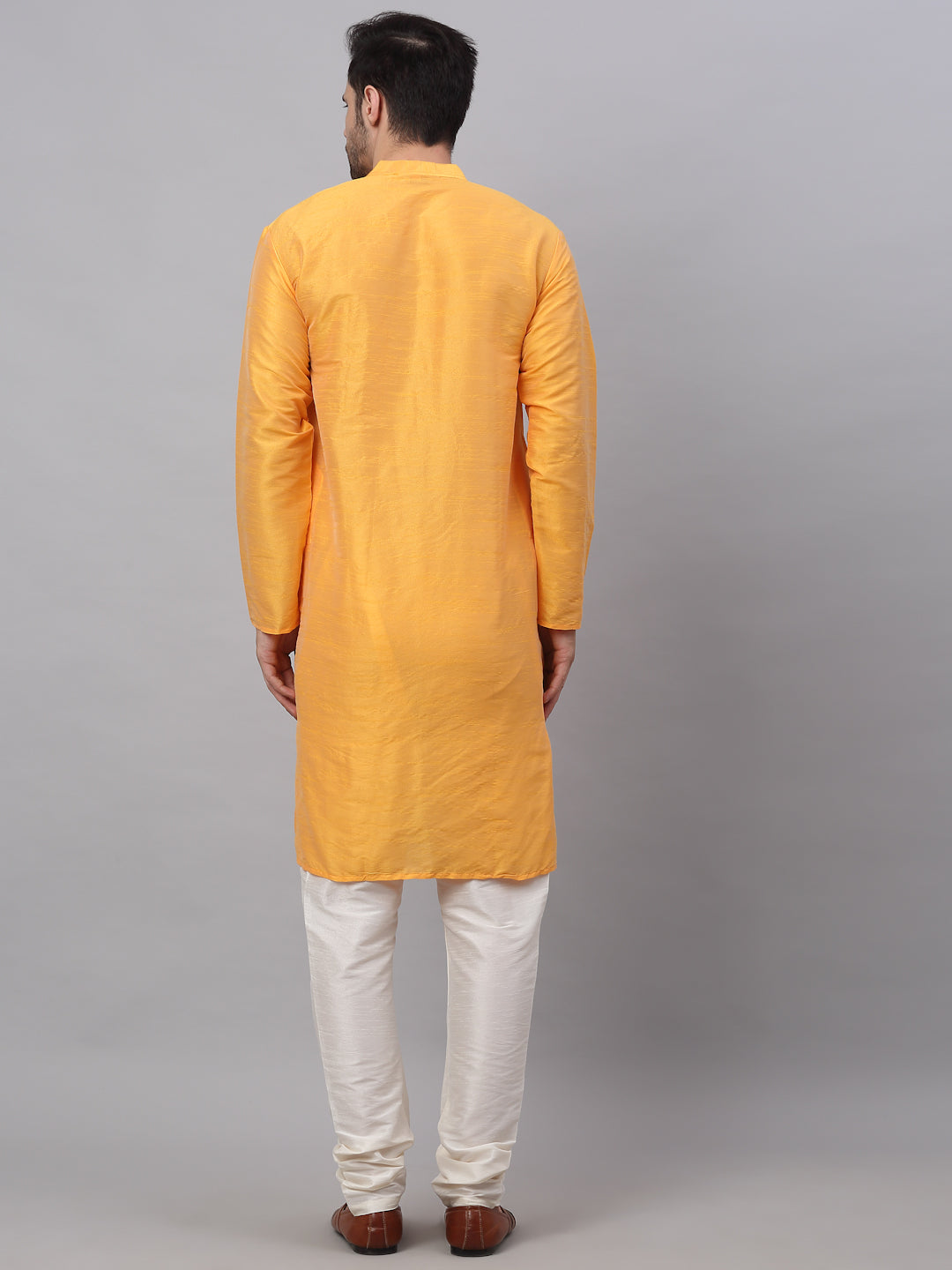 Jompers Men's Solid Dupion Silk Kurta Payjama Set - Yellow