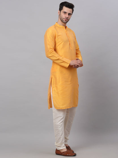 Jompers Men's Solid Dupion Silk Kurta Payjama Set - Yellow