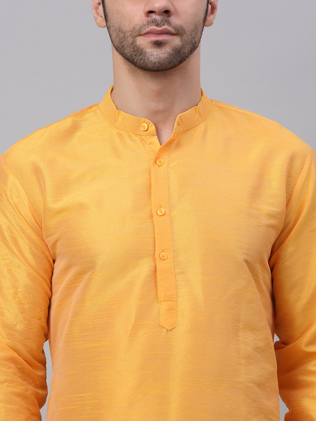Jompers Men's Solid Dupion Silk Kurta Payjama Set - Yellow