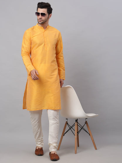 Jompers Men's Solid Dupion Silk Kurta Payjama Set - Yellow