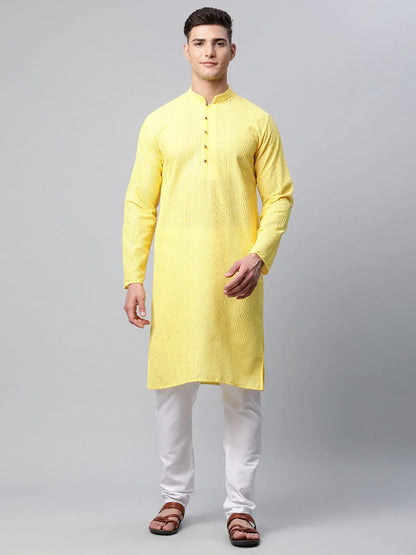 Jompers Men's Embroiderd Kurta Pajama - Lemon