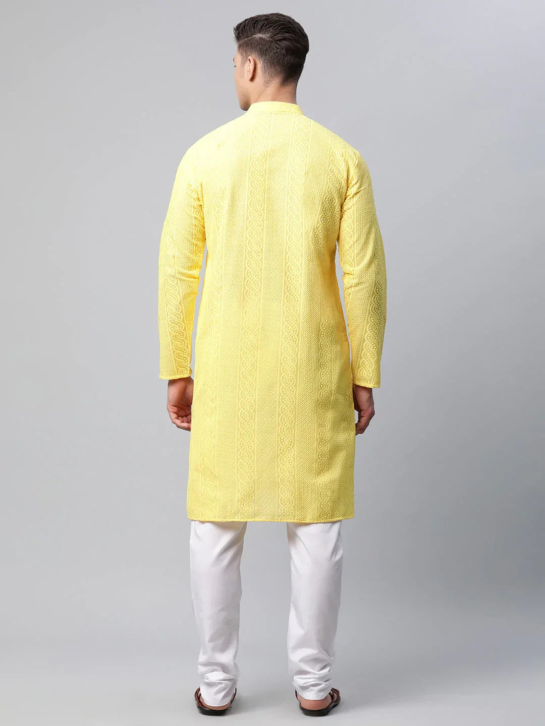 Jompers Men's Embroiderd Kurta Pajama - Lemon