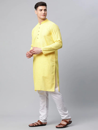 Jompers Men's Embroiderd Kurta Pajama - Lemon