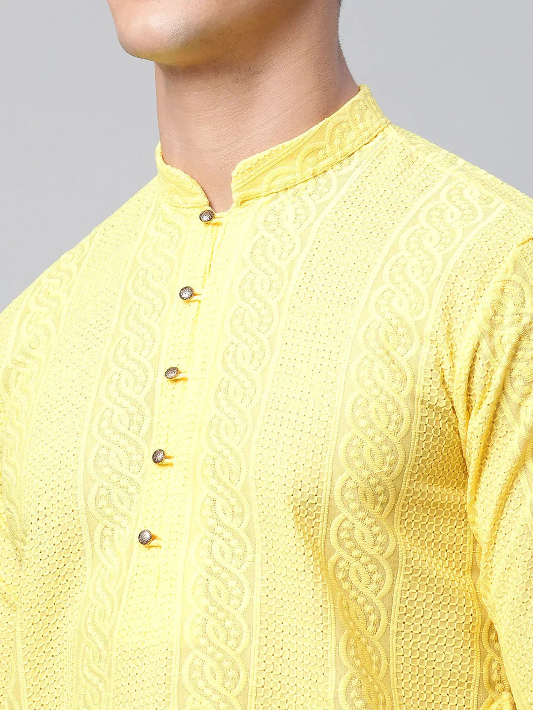Jompers Men's Embroiderd Kurta Pajama - Lemon