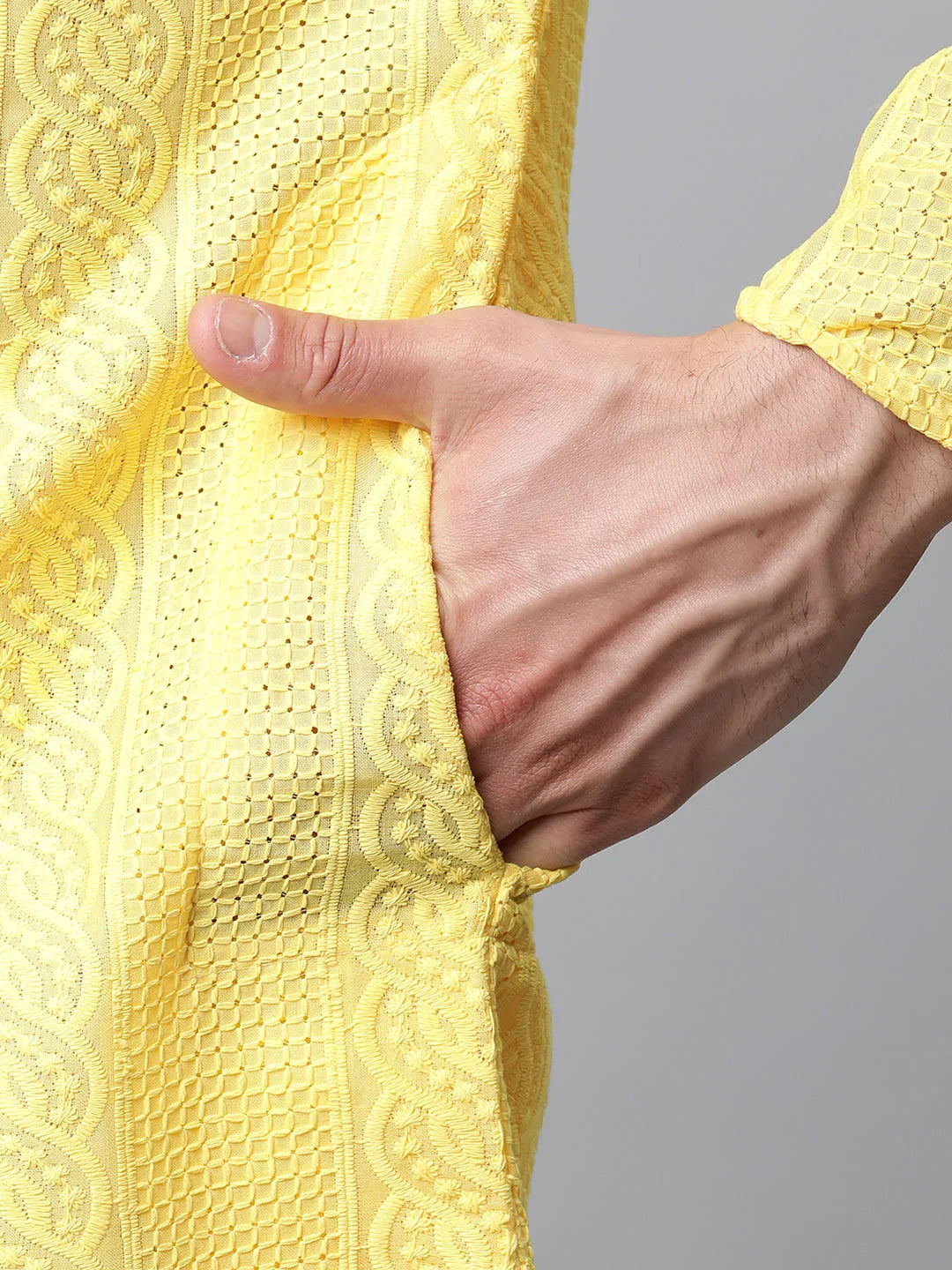 Jompers Men's Embroiderd Kurta Pajama - Lemon