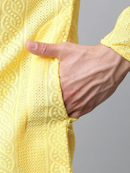 Jompers Men's Embroiderd Kurta Pajama - Lemon