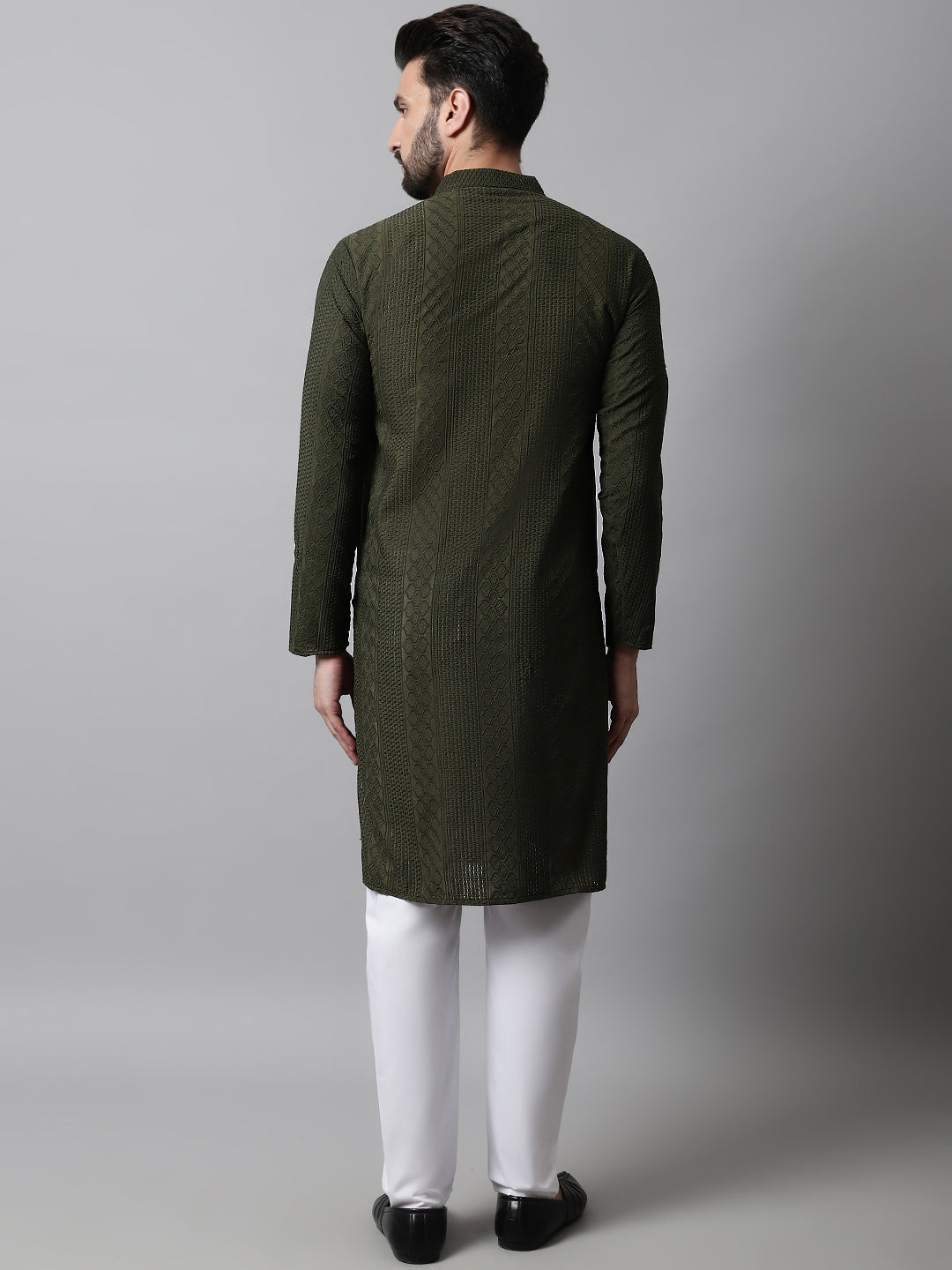 Jompers Men's Embroiderd Kurta Pajama - Olive