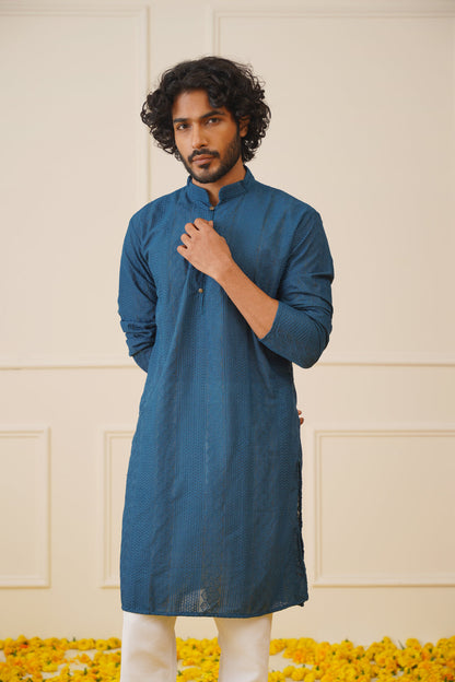 Jompers Men's Embroiderd Kurta Pajama - Teal
