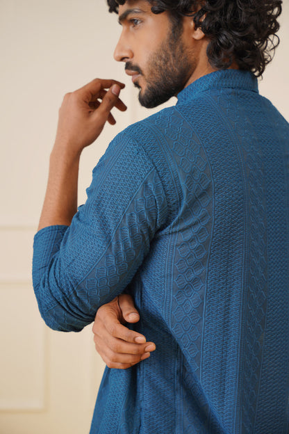 Jompers Men's Embroiderd Kurta Pajama - Teal