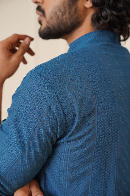 Jompers Men's Embroiderd Kurta Pajama - Teal