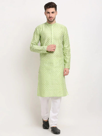Jompers Men's Green Chikankari Kurta with Churidar