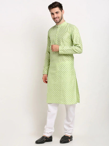 Jompers Men's Green Chikankari Kurta with Churidar