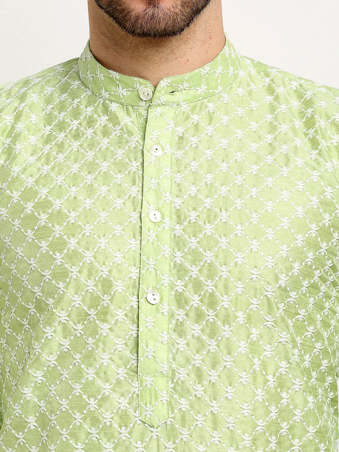 Jompers Men's Green Chikankari Kurta with Churidar