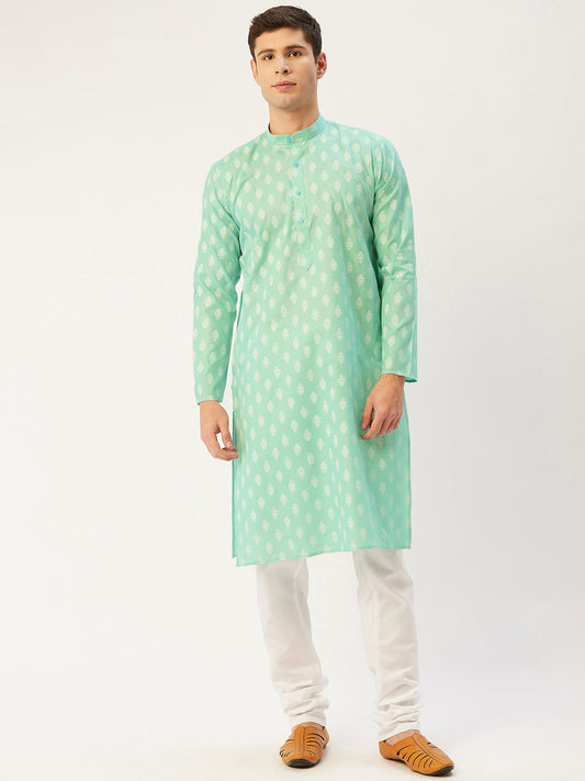 Jompers Men's Green Cotton Floral Printed kurta Pyjama Set