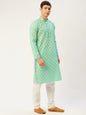 Jompers Men's Green Cotton Floral Printed kurta Pyjama Set
