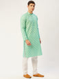 Jompers Men's Green Cotton Floral printed kurta Only