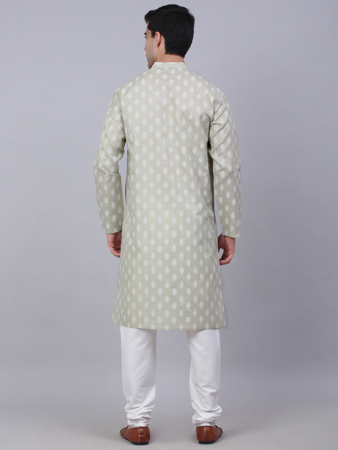 Jompers Men's Cotton Floral printed kurta Pyjama Set - Grey