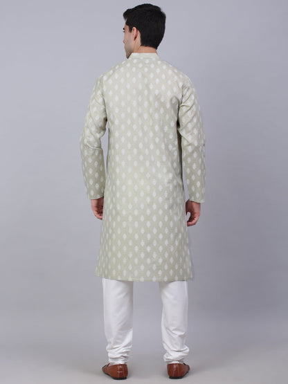Jompers Men's Cotton Floral printed kurta Pyjama Set - Grey