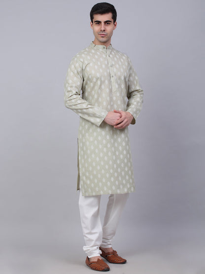 Jompers Men's Cotton Floral printed kurta Pyjama Set - Grey