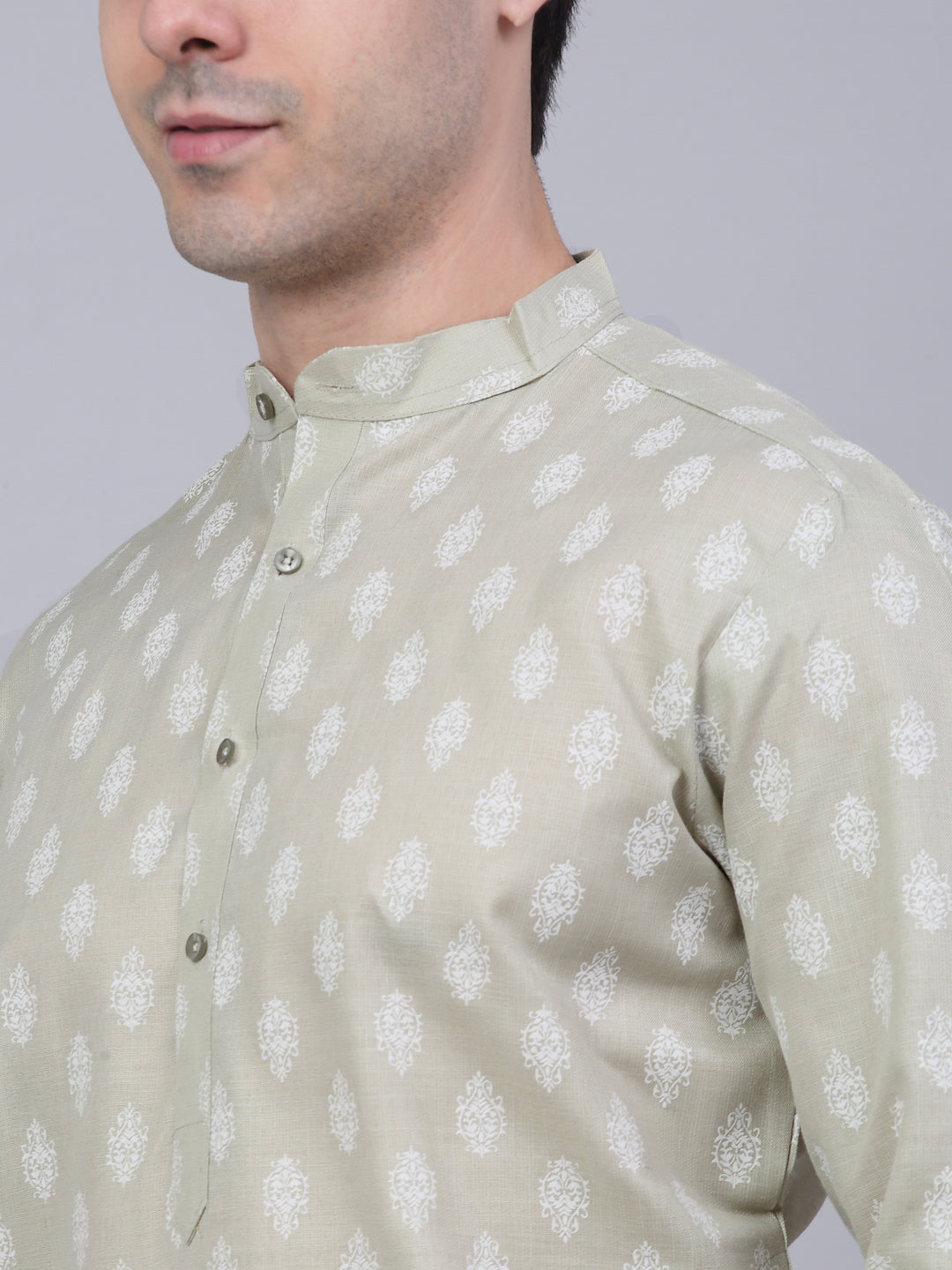 Jompers Men's Cotton Floral printed kurta Pyjama Set - Grey