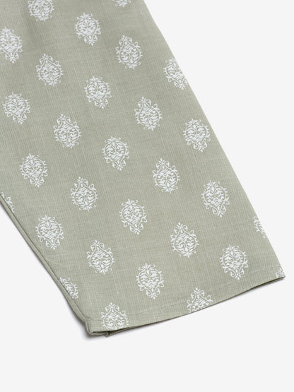 Jompers Men's Cotton Floral printed kurta Pyjama Set - Grey