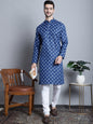 Jompers Men's Cotton Floral printed kurta Pyjama - Navy Blue