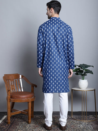 Jompers Men's Cotton Floral printed kurta Pyjama - Navy Blue