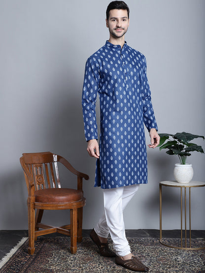 Jompers Men's Cotton Floral printed kurta Pyjama - Navy Blue