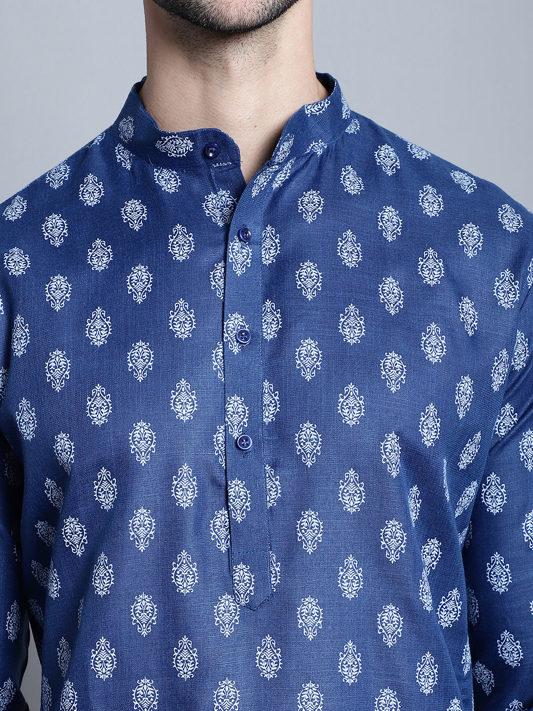Jompers Men's Cotton Floral printed kurta Pyjama - Navy Blue