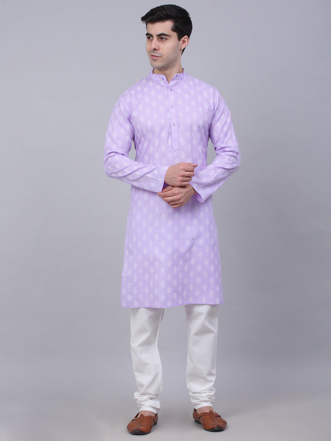 Jompers Men's Cotton Floral printed kurta Pyjama Set - Purple