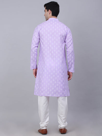 Jompers Men's Cotton Floral printed kurta Pyjama Set - Purple