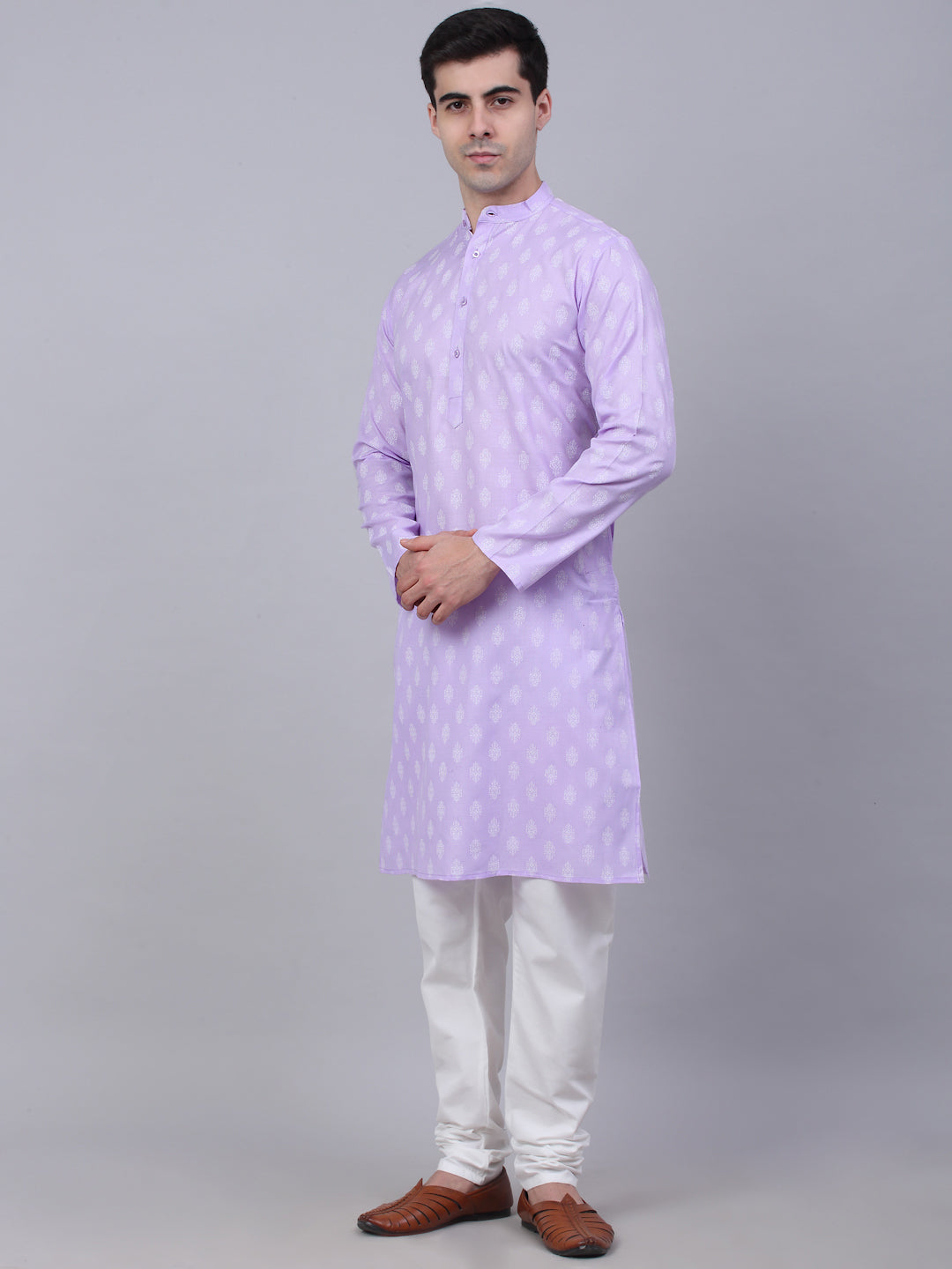 Jompers Men's Cotton Floral printed kurta Pyjama Set - Purple