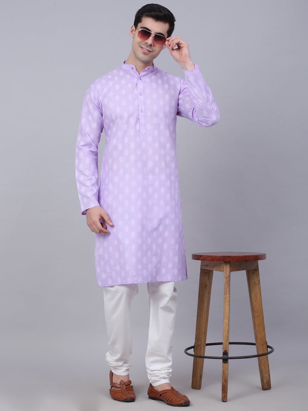 Jompers Men's Cotton Floral printed kurta Pyjama Set - Purple