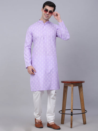 Jompers Men's Cotton Floral printed kurta Pyjama Set - Purple