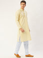 Jompers Men's Yellow Cotton Floral printed kurta Pyjama Set