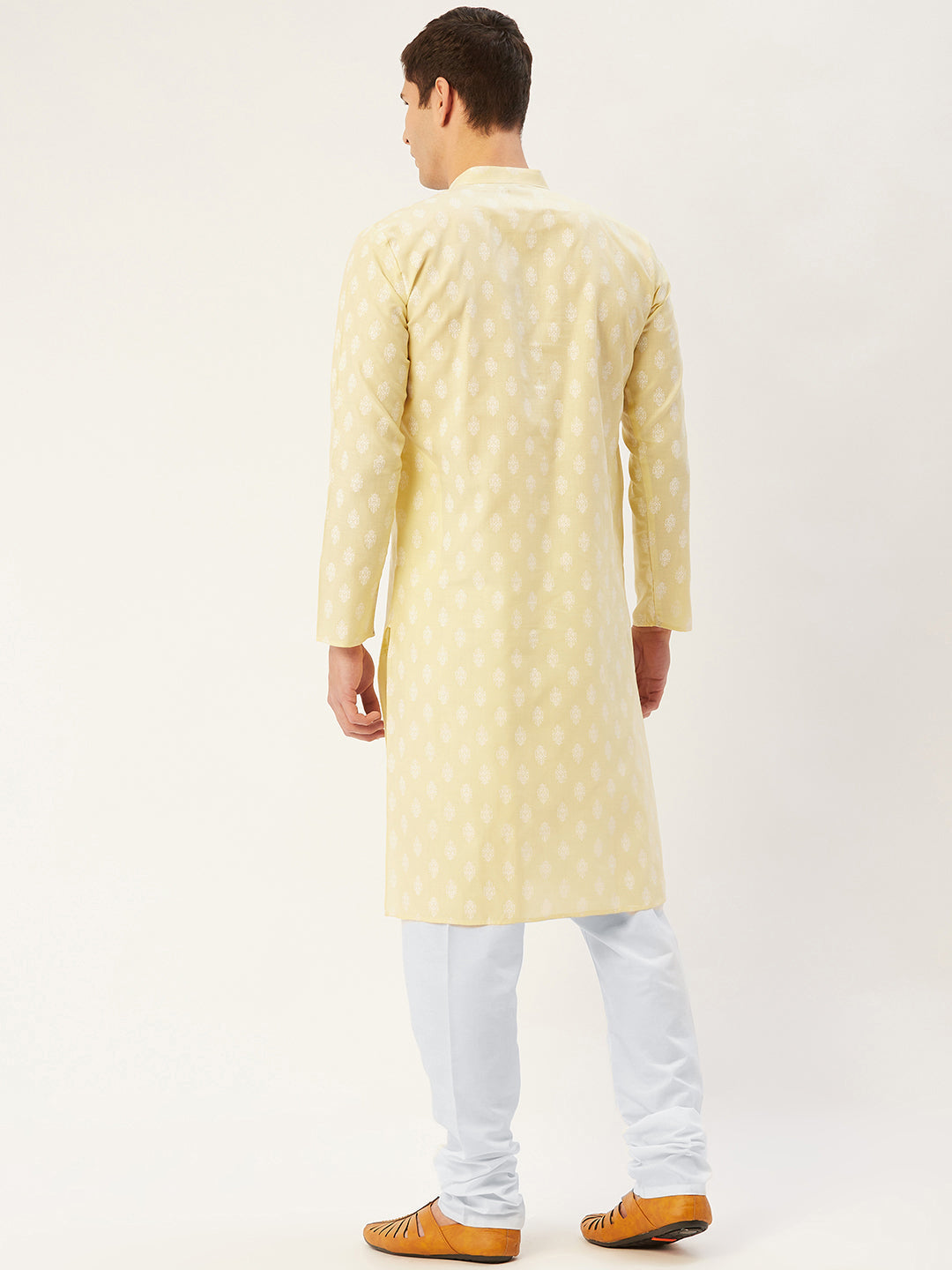 Jompers Men's Yellow Cotton Floral printed kurta Only