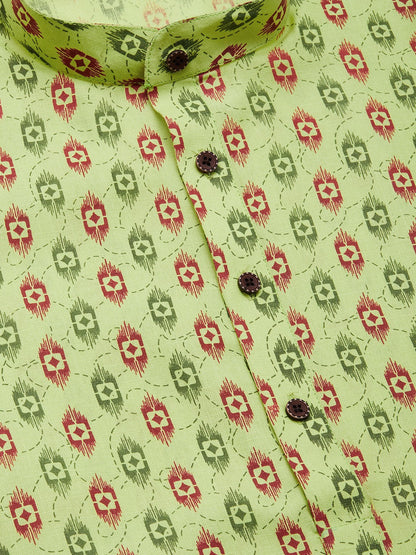 Jompers Men's Green Cotton Ikat printed kurta Pyjama Set