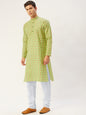 Jompers Men's Green Cotton Ikat printed kurta Only
